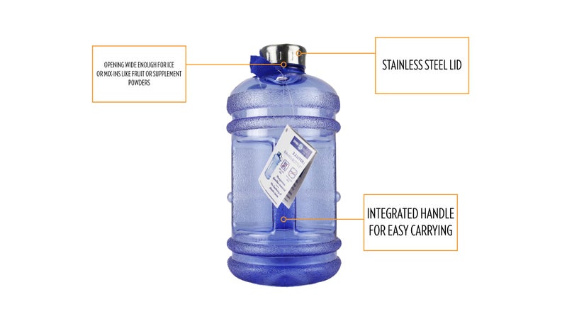 New Wave Enviro Iconic 2.2 Liter BPA Free Water Bottle with Stainless Steel Cap, Integrated Handle for Easy Carrying, Gym and Lifestyle Bottle, 2.2 Liter Capacity, Blue - Image 2